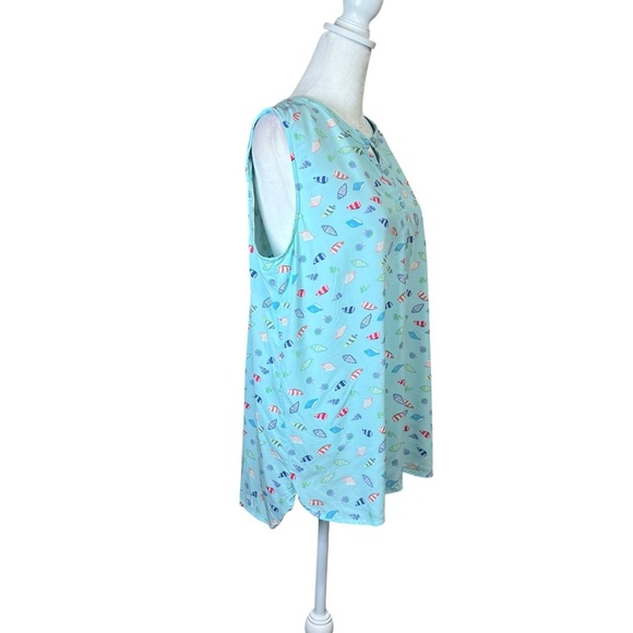 Talbots Sleeveless Popover Top Seashells Blue Colorful Sz Large Pleated Coastal - Picture 7 of 10